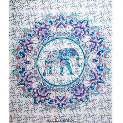 Tenture Mandala Elephant TES084 Rose Vert Grand Format