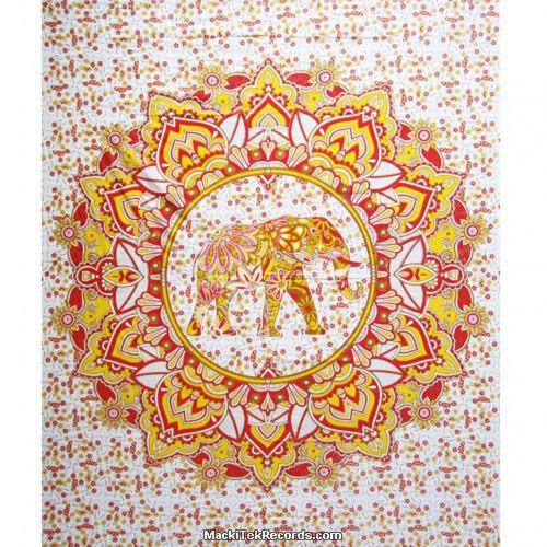 Tenture Mandala Elephant TES084 Jaune Rouge Grand Format